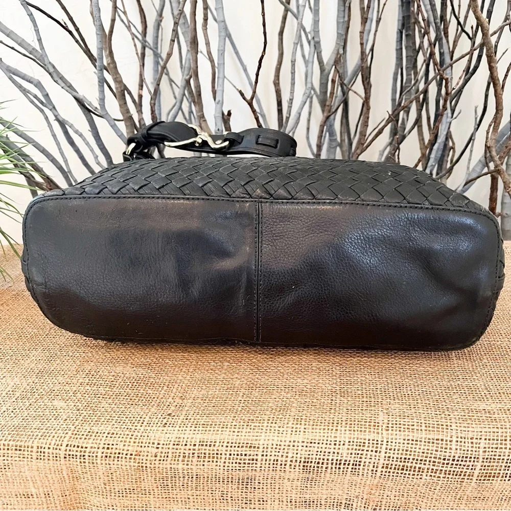 Cole Haan Avery Heritage Weave Black Leather Large Hobo with Hoof Pick Detail